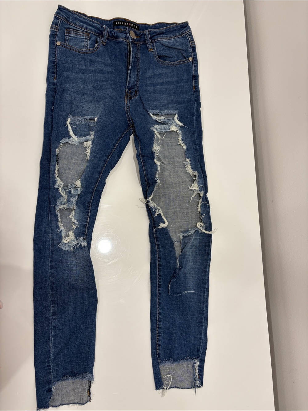 Fashion Nova Distressed Dark Denim Skinny Jeans